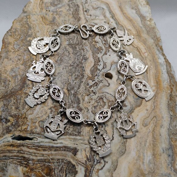 Vtg Malaya Malaysia Military Symbol Charm Bracelet Sterling Silver 11.3g 7" - Picture 3 of 9